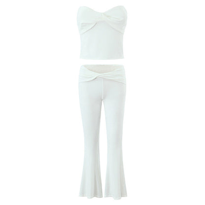 European And American Style Women's Fashion Sexy Casual Twist Tube Top Beautiful Back Tank-top Bell-bottom Pants