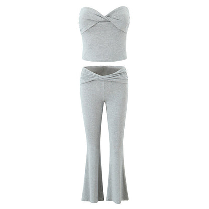 European And American Style Women's Fashion Sexy Casual Twist Tube Top Beautiful Back Tank-top Bell-bottom Pants