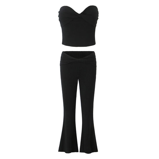 European And American Style Women's Fashion Sexy Casual Twist Tube Top Beautiful Back Tank-top Bell-bottom Pants